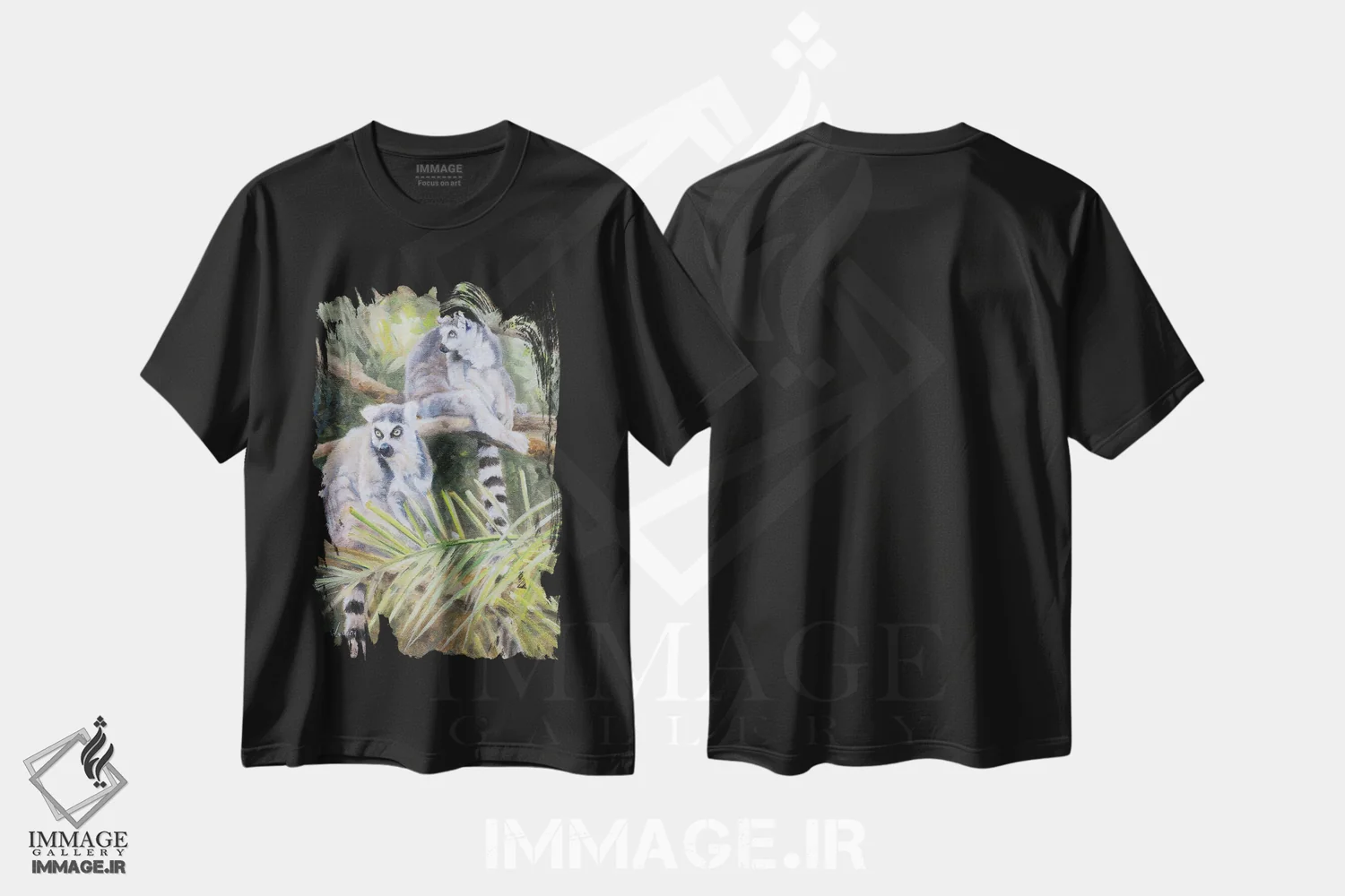 تیشرت مشکی طرح دار لمور دم حلقه ای، تزئینی اثر گرانت هکینگ | immage.ir