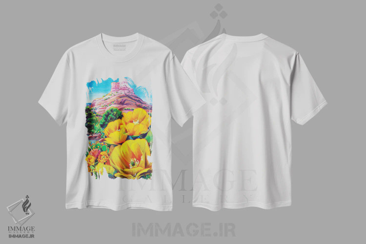 تیشرت سفید طرح دار شکوفهٔ سدونا، هنر فاخر معاصر اثر گرگ هایل | فروشگاه ایماژ