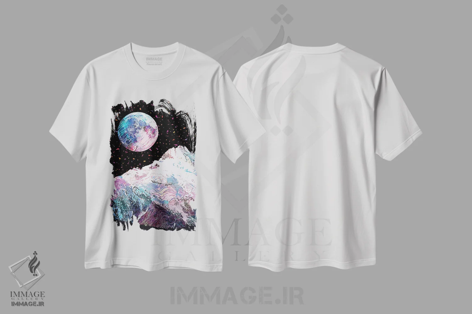 تیشرت سفید طرح دار ماه کامل ۱۷، تزئینی اثر گب فرناندو | فروشگاه ایماژ
