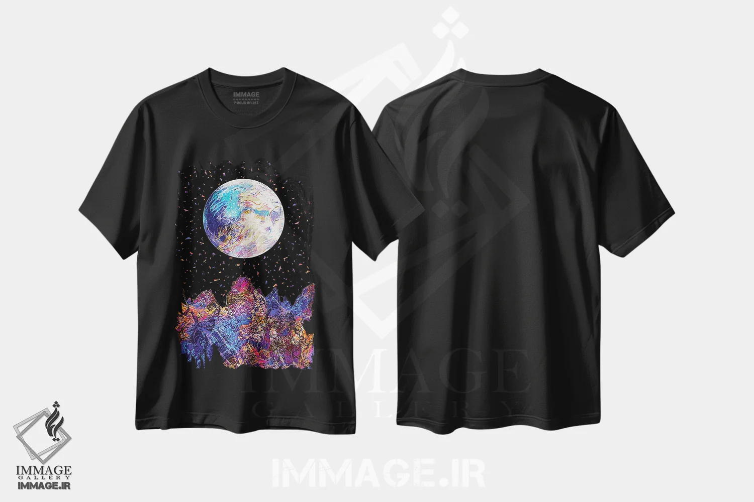 تیشرت مشکی طرح دار ماه کامل ۱۸، تزئینی اثر گب فرناندو | فروشگاه ایماژ