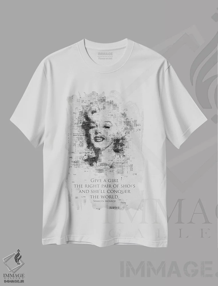 تیشرت سفید طرح دار مرلین مونرو، هنر تزئینی سیاه و سفید اثر گب فرناندو | immage.ir