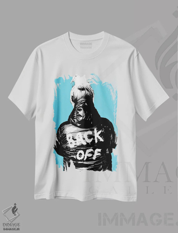 تیشرت سفید طرح دار عقب بایست!، هنر فاخر معاصر اثر گری هاگبن | فروشگاه ایماژ