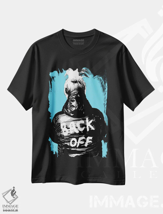 تیشرت مشکی طرح دار عقب بایست!، هنر فاخر معاصر اثر گری هاگبن | immage.ir