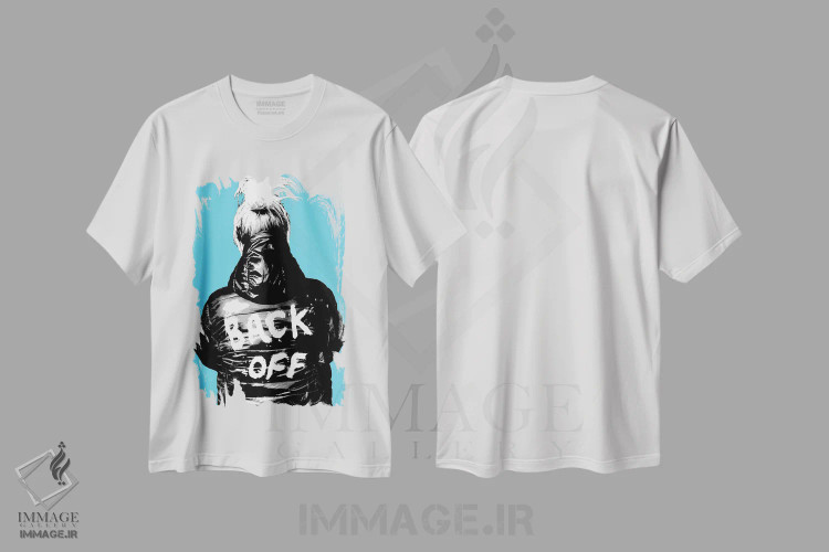 تیشرت سفید طرح دار عقب بایست!، هنر فاخر معاصر اثر گری هاگبن | فروشگاه ایماژ