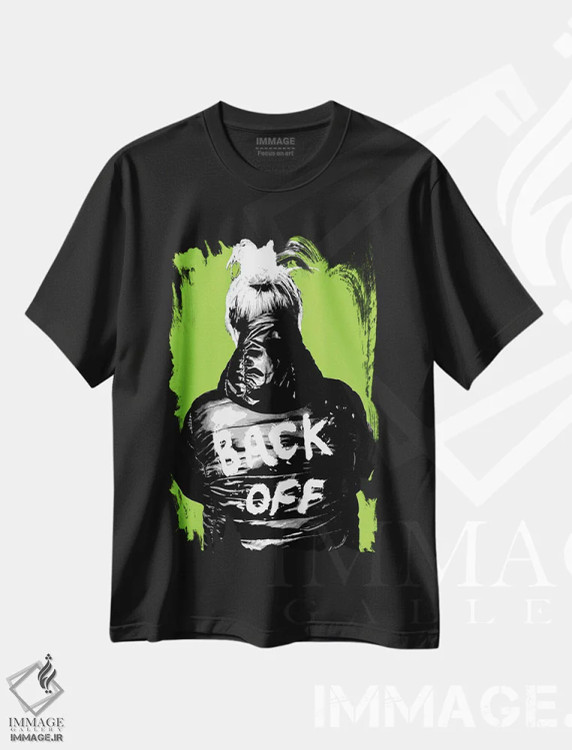 تیشرت مشکی طرح دار عقب بایست!، هنر فاخر معاصر اثر گری هاگبن | فروشگاه ایماژ
