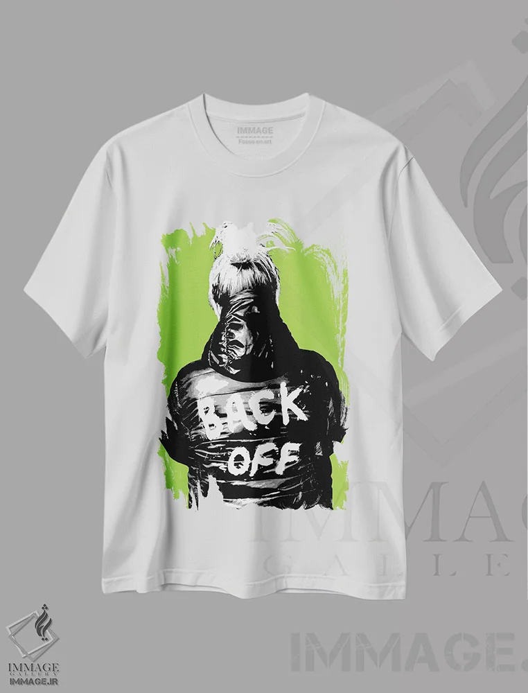 تیشرت سفید طرح دار عقب بایست!، هنر فاخر معاصر اثر گری هاگبن | immage.ir