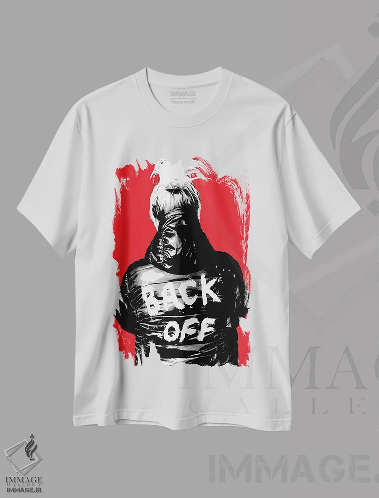 تیشرت سفید طرح دار عقب بایست!، هنر فاخر معاصر اثر گری هاگبن | immage.ir