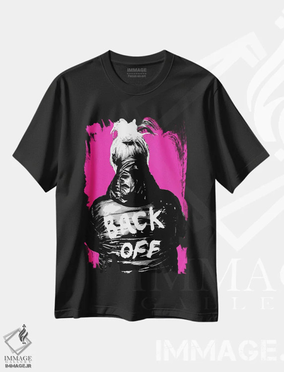 تیشرت مشکی طرح دار عقب بایست!، هنر فاخر معاصر اثر گری هاگبن | فروشگاه ایماژ