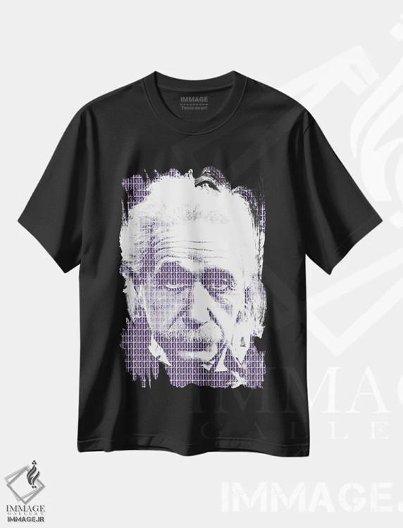 تیشرت مشکی طرح دار آلبرت اینشتین بنفش، هنر فاخر معاصر اثر گری هاگبن | immage.ir