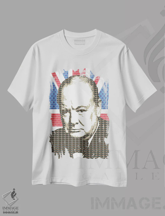تیشرت سفید طرح دار چرچیل و پرچم اتحاد، هنر دیجیتال اثر گری هاگبن | immage.ir