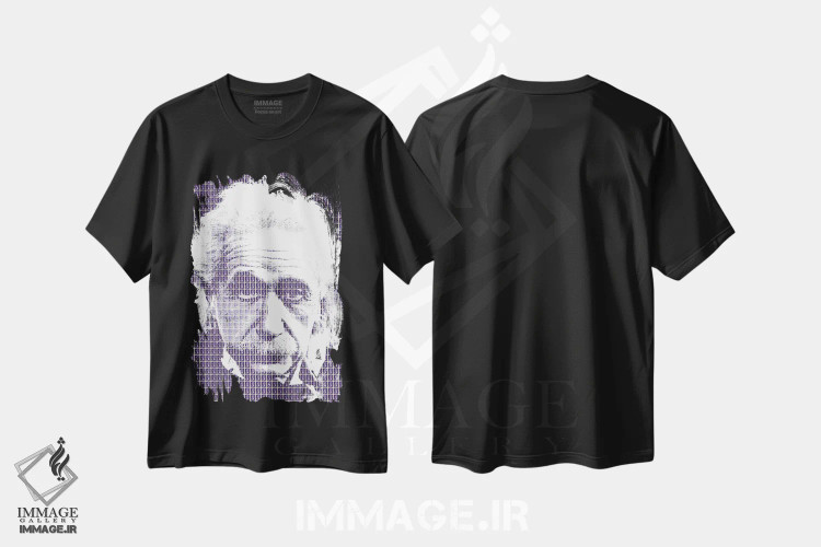 تیشرت مشکی طرح دار آلبرت اینشتین بنفش، هنر فاخر معاصر اثر گری هاگبن | immage.ir