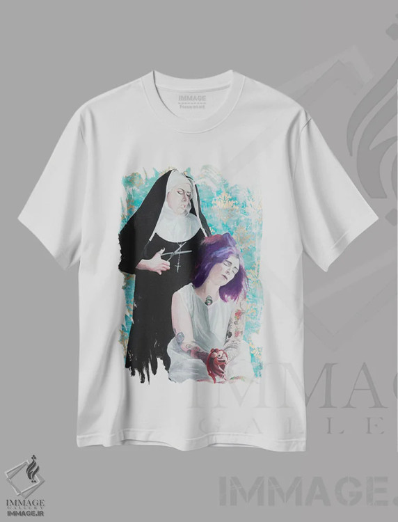 تیشرت سفید طرح دار نئوتیفه، مدیوم اثر گری هاگبن | فروشگاه ایماژ