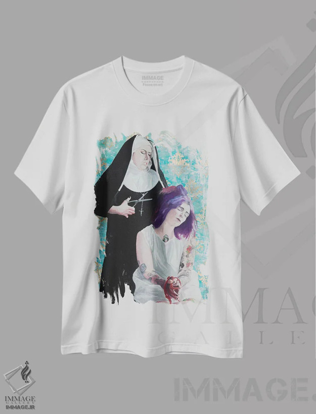 تیشرت سفید طرح دار نئوتیفه، مدیوم اثر گری هاگبن | فروشگاه ایماژ