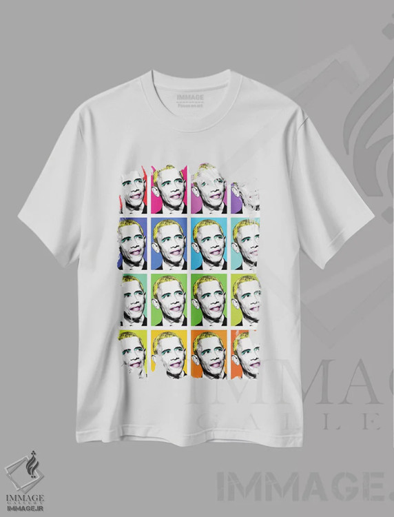 تیشرت سفید طرح دار مرلین اوباما در ۱۶ نسخه، هنر فاخر معاصر اثر گری هاگبن | فروشگاه ایماژ