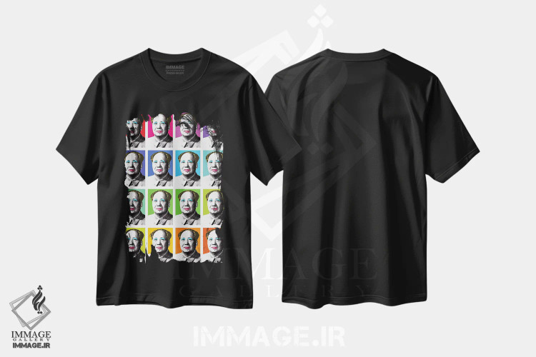 تیشرت مشکی طرح دار مرلین مائو در ۱۶ نسخه، هنر فاخر معاصر اثر گری هاگبن | فروشگاه ایماژ