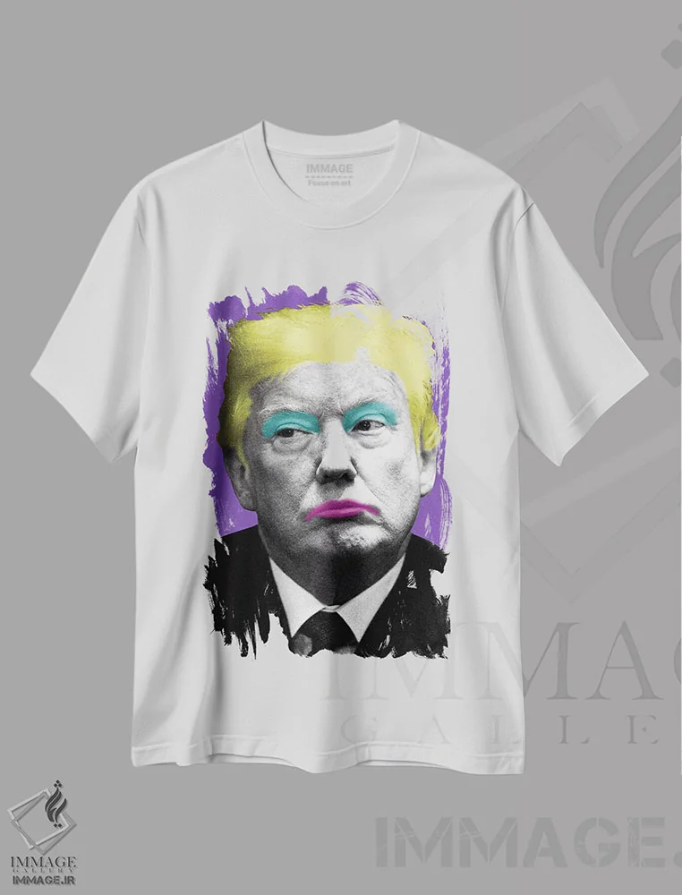 تیشرت سفید طرح دار مرلین ترامپ، هنر فاخر معاصر اثر گری هاگبن | immage.ir