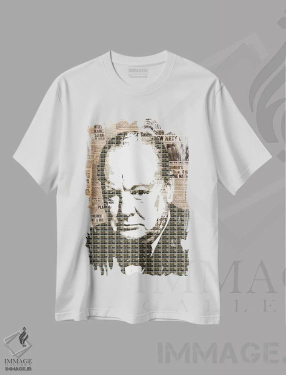 تیشرت سفید طرح دار چرچیل، هنر فاخر معاصر اثر گری هاگبن | immage.ir