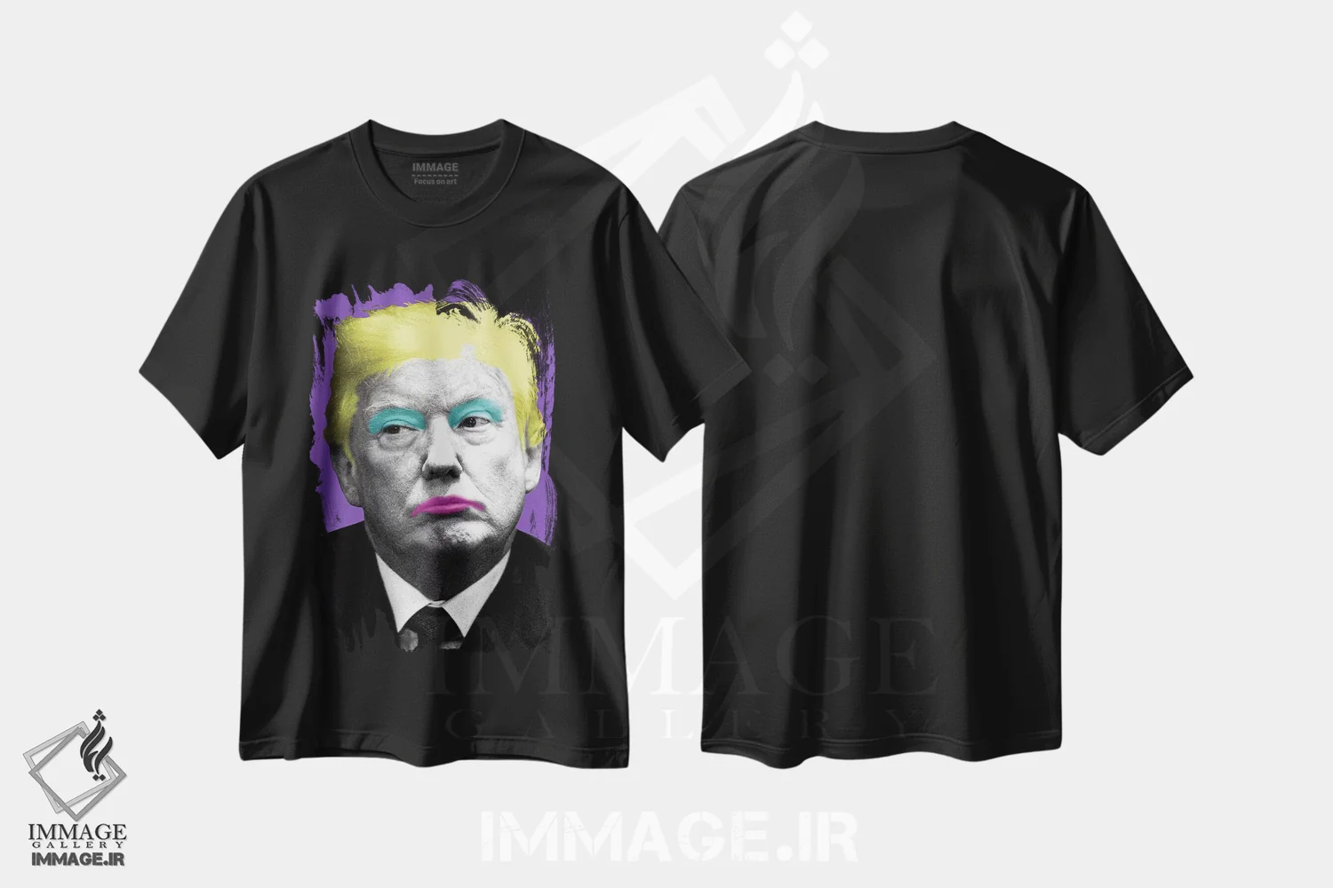 تیشرت مشکی طرح دار مرلین ترامپ، هنر فاخر معاصر اثر گری هاگبن | فروشگاه ایماژ