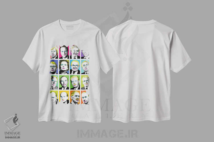 تیشرت سفید طرح دار ۱۶ نخست وزیر، هنر فاخر معاصر اثر گری هاگبن | فروشگاه ایماژ