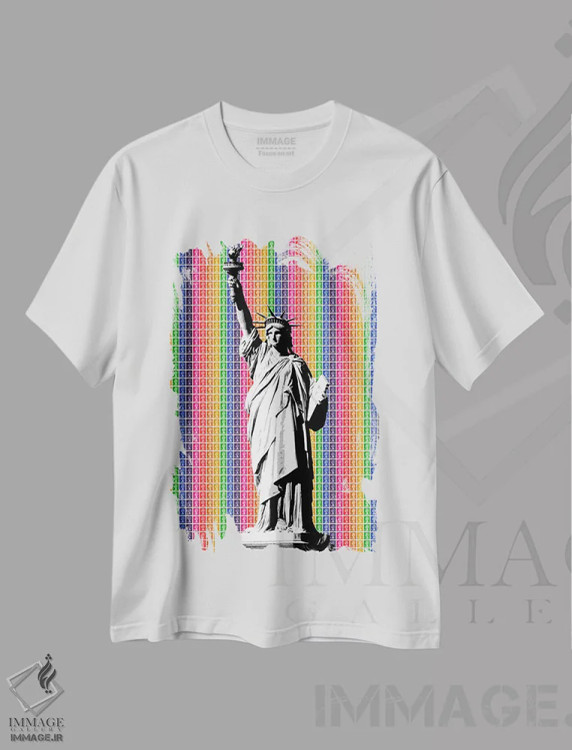 تیشرت سفید طرح دار آزادی رنگین کمانی، هنر فاخر معاصر اثر گری هاگبن | فروشگاه ایماژ