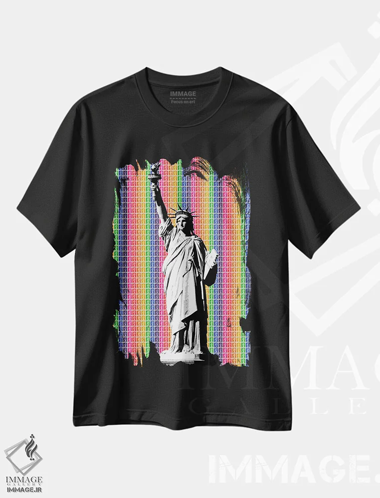 تیشرت مشکی طرح دار آزادی رنگین کمانی، هنر فاخر معاصر اثر گری هاگبن | immage.ir