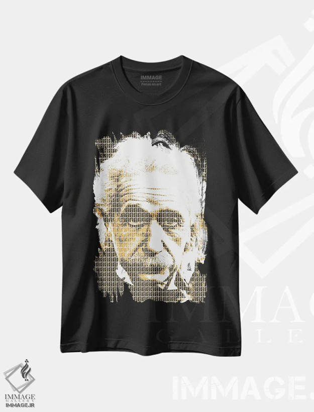 تیشرت مشکی طرح دار آلبرت اینشتین مشکی، هنر فاخر معاصر اثر گری هاگبن | immage.ir