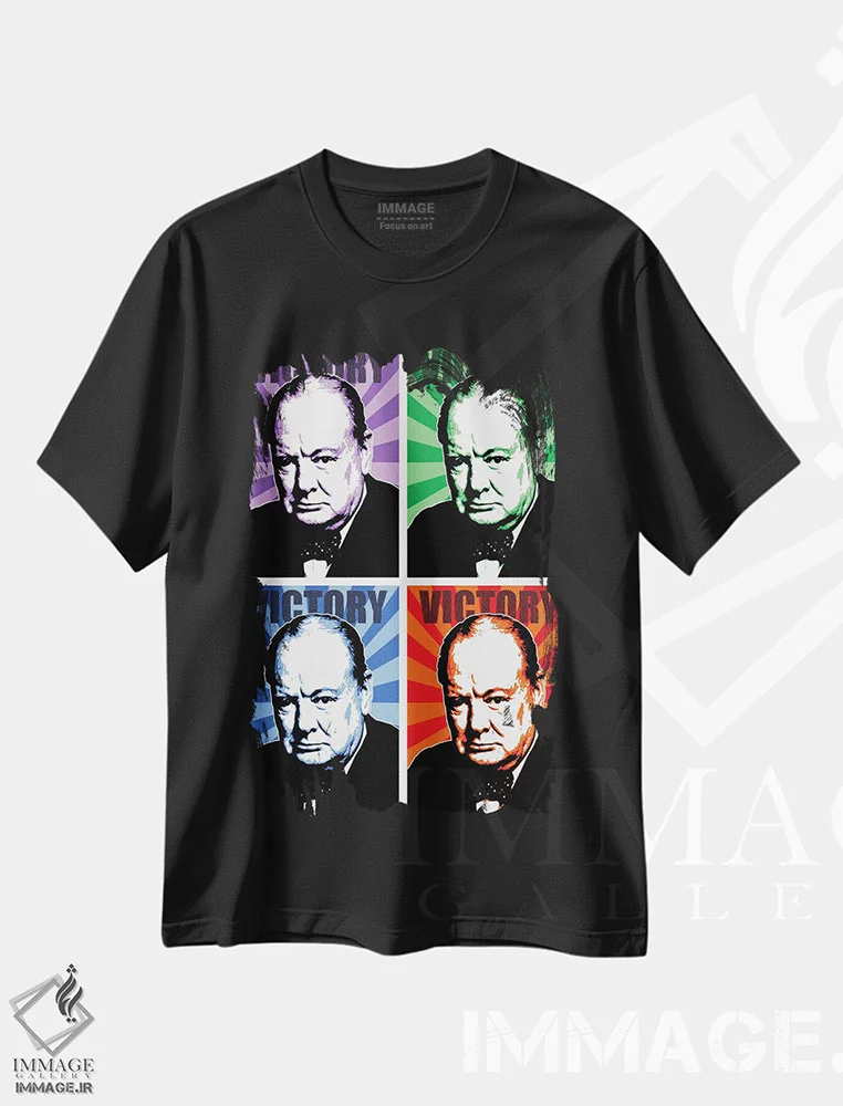 تیشرت مشکی طرح دار پیروزی چرچیل چهارگانه، هنر فاخر معاصر اثر گری هاگبن | immage.ir