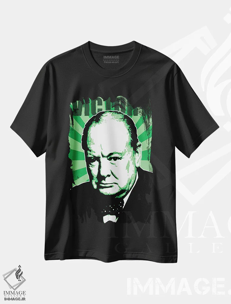 تیشرت مشکی طرح دار پیروزی چرچیل، هنر فاخر معاصر اثر گری هاگبن | immage.ir