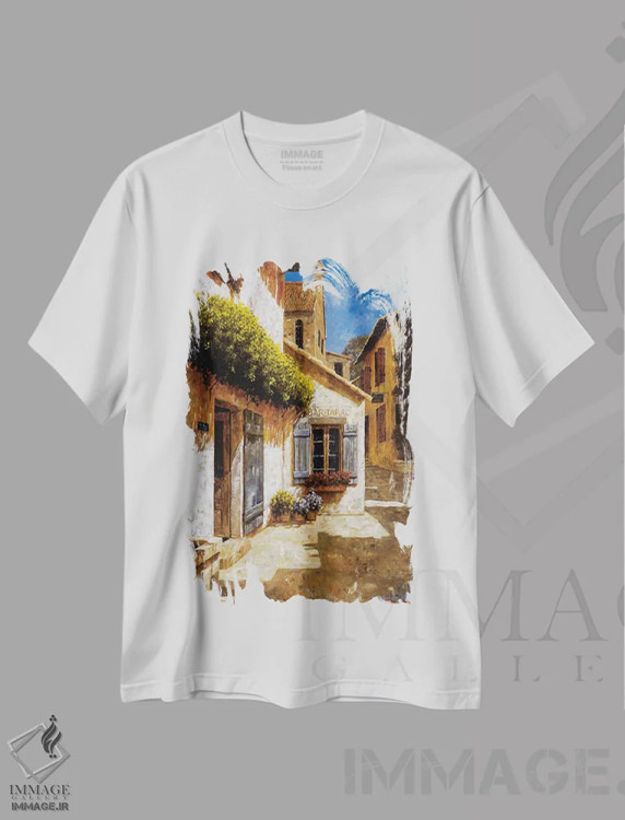 تیشرت سفید طرح دار خوش آمدید به خانهٔ من، تزئینی اثر گیل آرشامبو | فروشگاه ایماژ