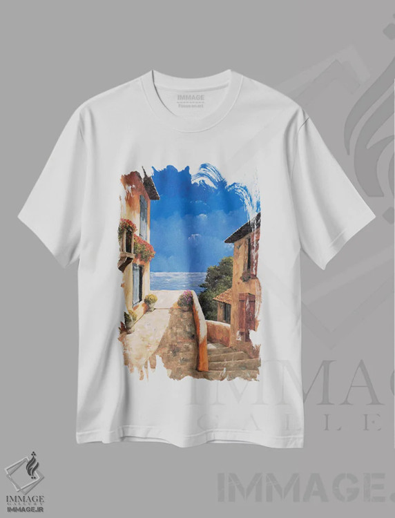 تیشرت سفید طرح دار ویلا کنار دریا، تزئینی اثر گیل آرشامبو | immage.ir