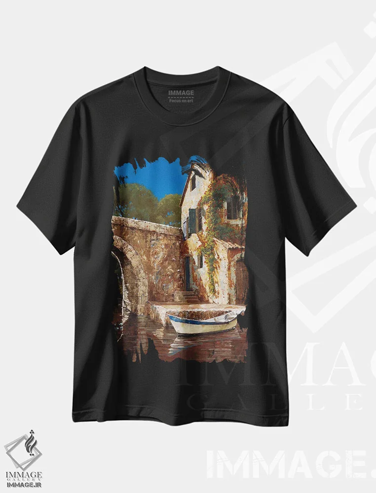 تیشرت مشکی طرح دار رزهای بالا رونده، تزئینی اثر گیل آرشامبو | فروشگاه ایماژ