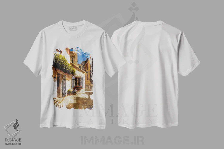 تیشرت سفید طرح دار خوش آمدید به خانهٔ من، تزئینی اثر گیل آرشامبو | فروشگاه ایماژ