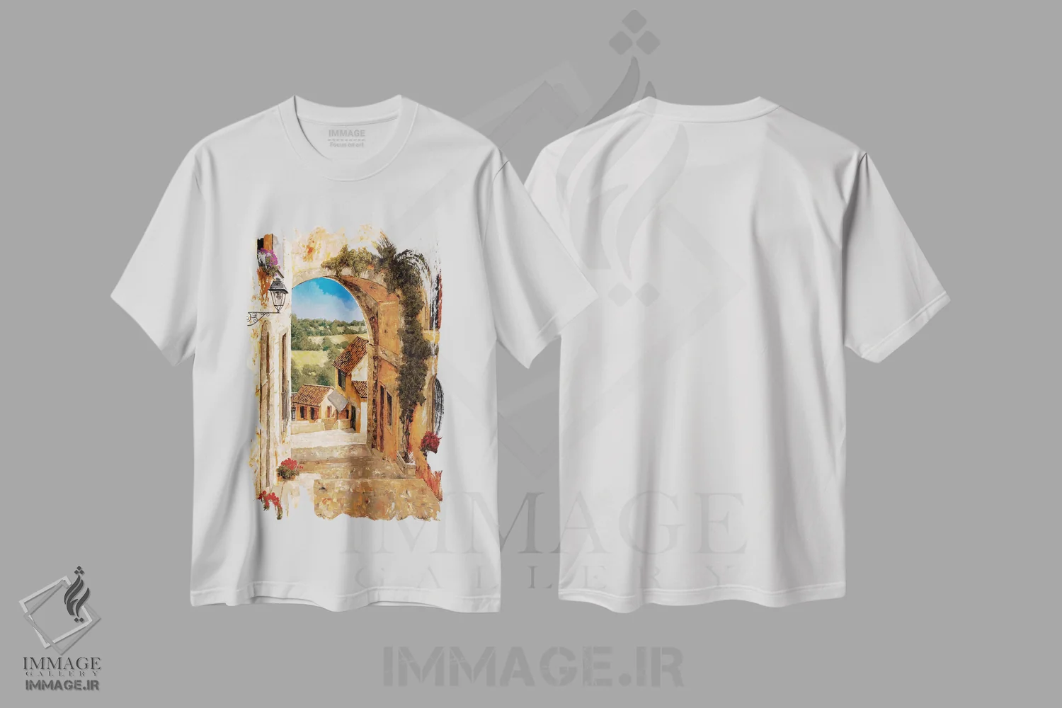 تیشرت سفید طرح دار رفتن به دهکده، تزئینی اثر گیل آرشامبو | فروشگاه ایماژ