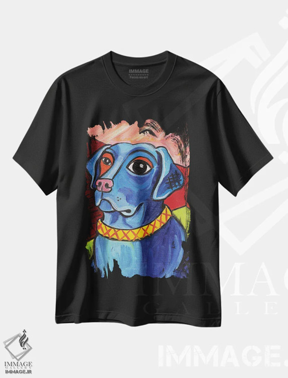 تیشرت مشکی طرح دار لبرادور مشکی پیکاسو، هنر فاخر معاصر اثر گرچن کیش سرانو | فروشگاه ایماژ