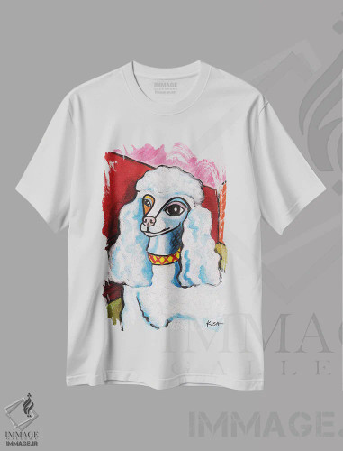 تیشرت سفید طرح دار پودل پیکاسو، هنر فاخر معاصر اثر گرچن کیش سرانو | فروشگاه ایماژ