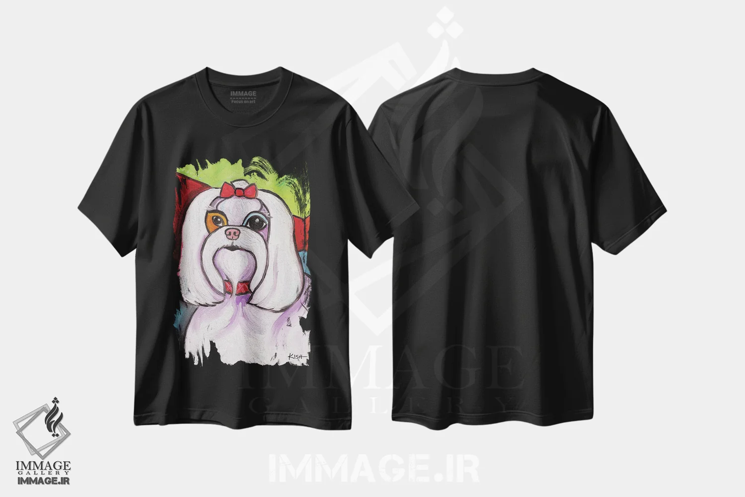 تیشرت مشکی طرح دار مالتیز پیکاسو، هنر فاخر معاصر اثر گرچن کیش سرانو | immage.ir