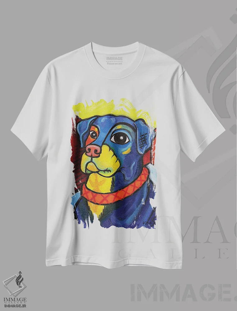 تیشرت سفید طرح دار روتوایلر پیکاسو، هنر فاخر معاصر اثر گرچن کیش سرانو | immage.ir
