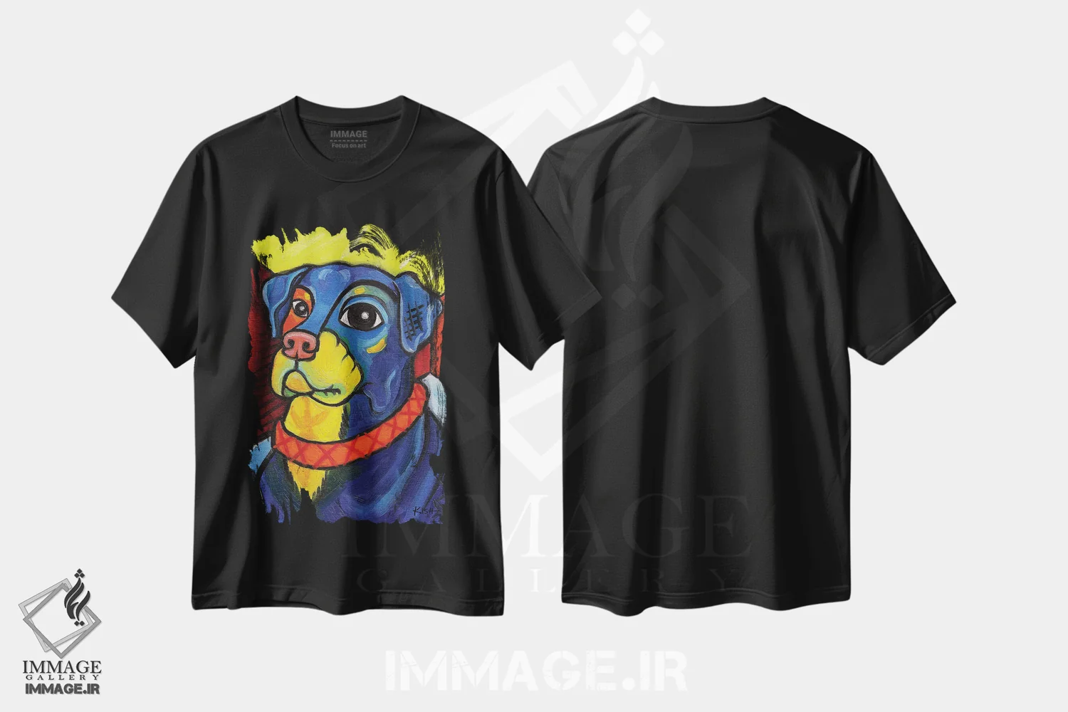 تیشرت مشکی طرح دار روتوایلر پیکاسو، هنر فاخر معاصر اثر گرچن کیش سرانو | فروشگاه ایماژ