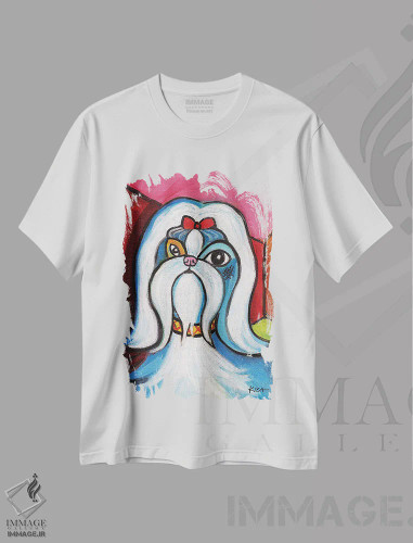 تیشرت سفید طرح دار شیه تزو پیکاسو، هنر فاخر معاصر اثر گرچن کیش سرانو | فروشگاه ایماژ