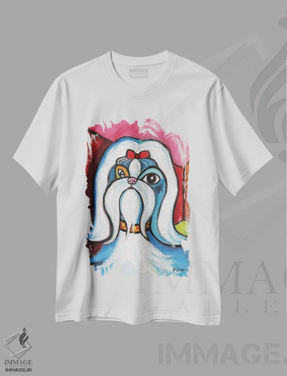 تیشرت سفید طرح دار شیه تزو پیکاسو، هنر فاخر معاصر اثر گرچن کیش سرانو | فروشگاه ایماژ