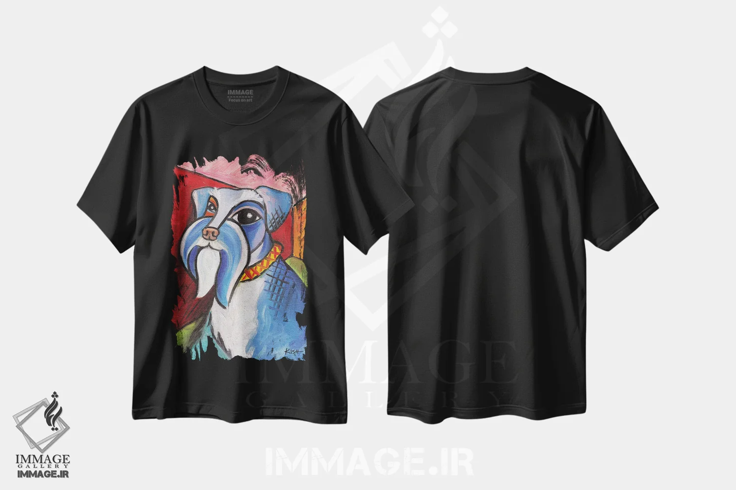 تیشرت مشکی طرح دار شنوزر پیکاسو، هنر فاخر معاصر اثر گرچن کیش سرانو | immage.ir
