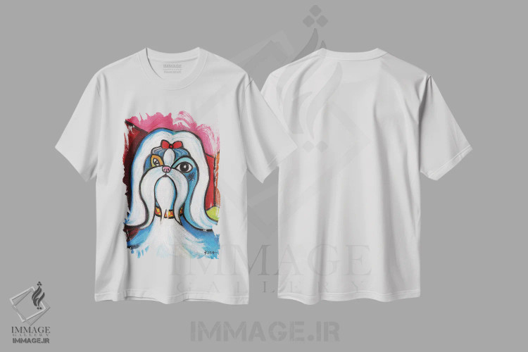 تیشرت سفید طرح دار شیه تزو پیکاسو، هنر فاخر معاصر اثر گرچن کیش سرانو | فروشگاه ایماژ