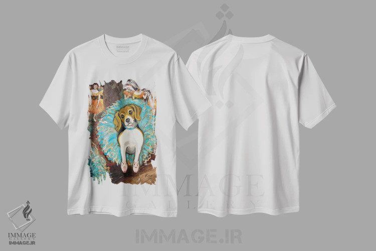 تیشرت سفید طرح دار بیگل رقاص، هنر فاخر معاصر اثر گرچن کیش سرانو | immage.ir