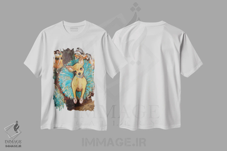 تیشرت سفید طرح دار چی واوا رقاص، هنر فاخر معاصر اثر گرچن کیش سرانو | فروشگاه ایماژ