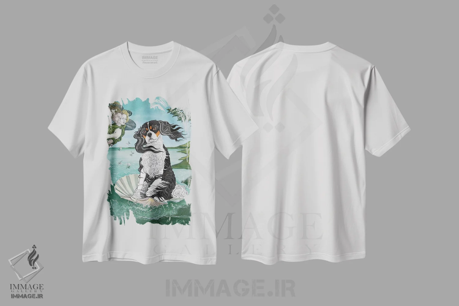 تیشرت سفید طرح دار تولد کاوالیر کینگ چارلز اول، هنر فاخر معاصر اثر گرچن کیش سرانو | immage.ir