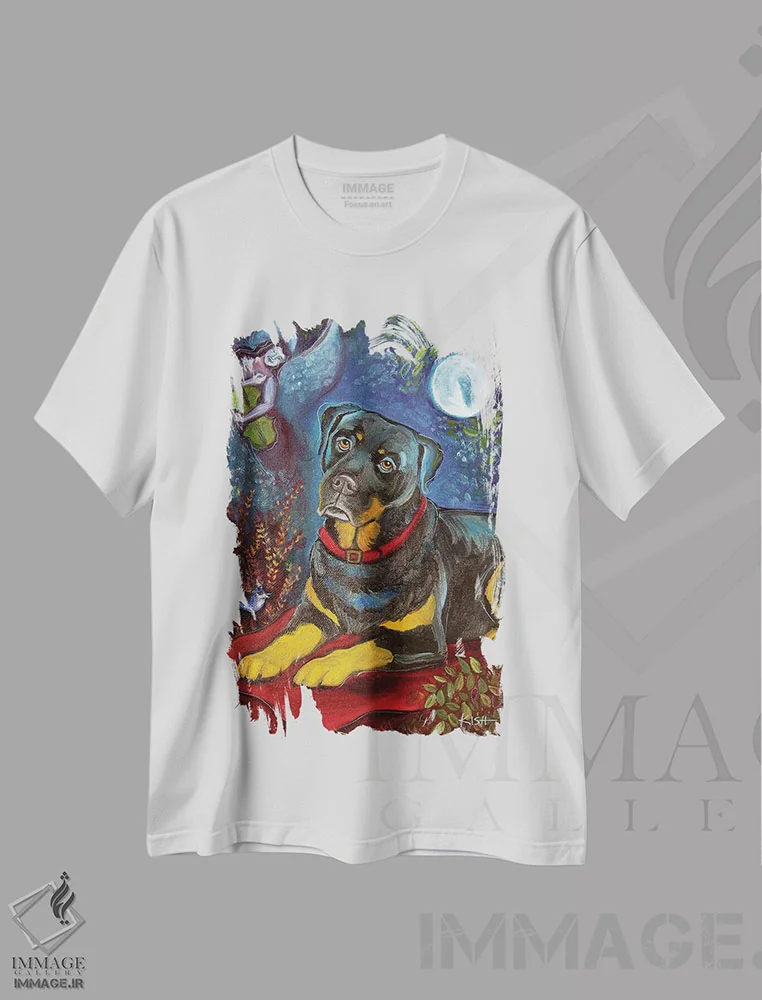 تیشرت سفید طرح دار خواب روتوایلر، هنر فاخر معاصر اثر گرچن کیش سرانو | فروشگاه ایماژ