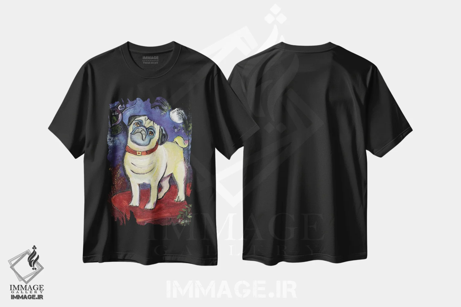 تیشرت مشکی طرح دار خواب پاگ، هنر فاخر معاصر اثر گرچن کیش سرانو | فروشگاه ایماژ