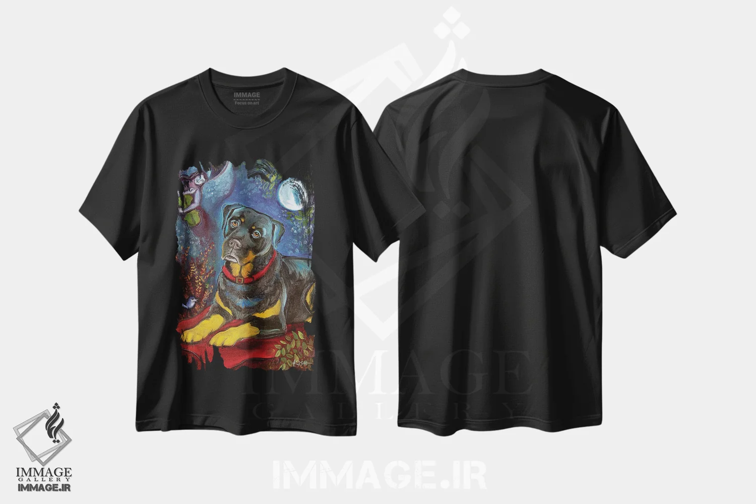 تیشرت مشکی طرح دار خواب روتوایلر، هنر فاخر معاصر اثر گرچن کیش سرانو | immage.ir