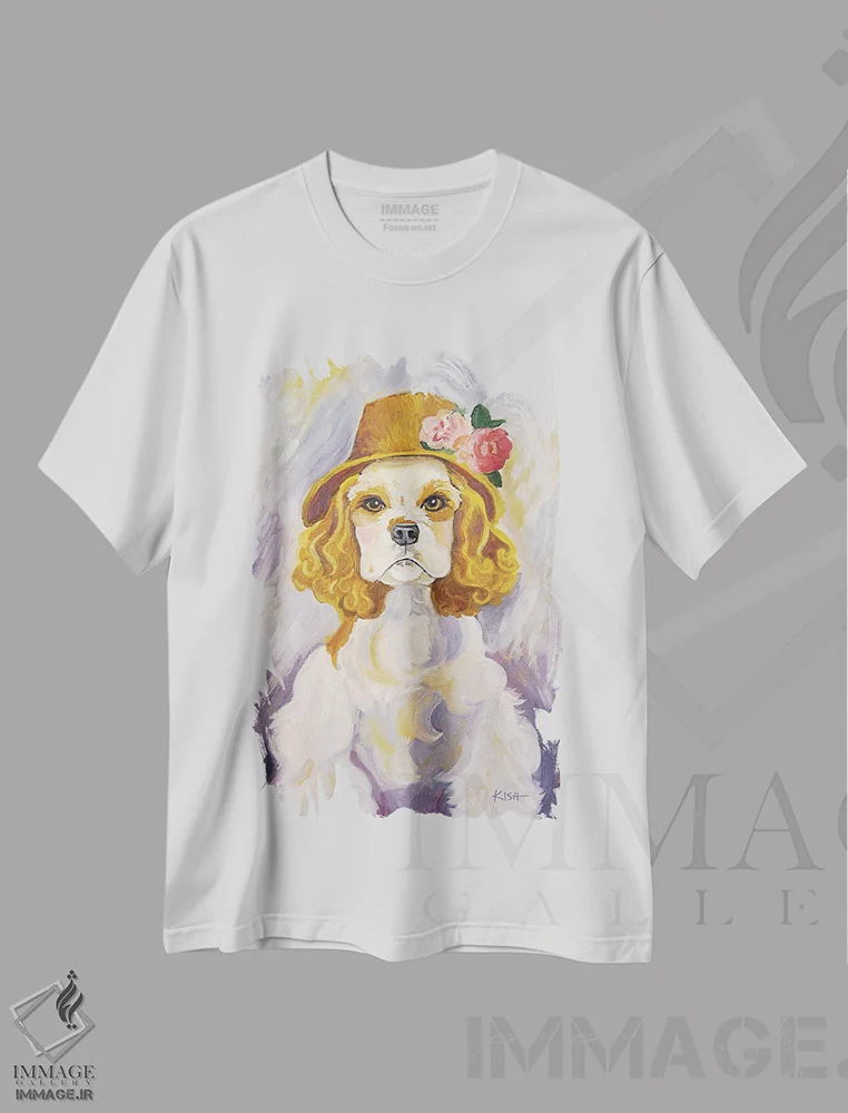 تیشرت سفید طرح دار بانوی کوکر اسپانیل، هنر فاخر معاصر اثر گرچن کیش سرانو | immage.ir