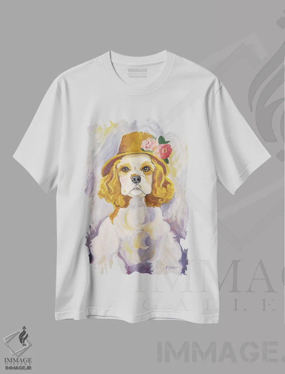 تیشرت سفید طرح دار بانوی کوکر اسپانیل، هنر فاخر معاصر اثر گرچن کیش سرانو | immage.ir